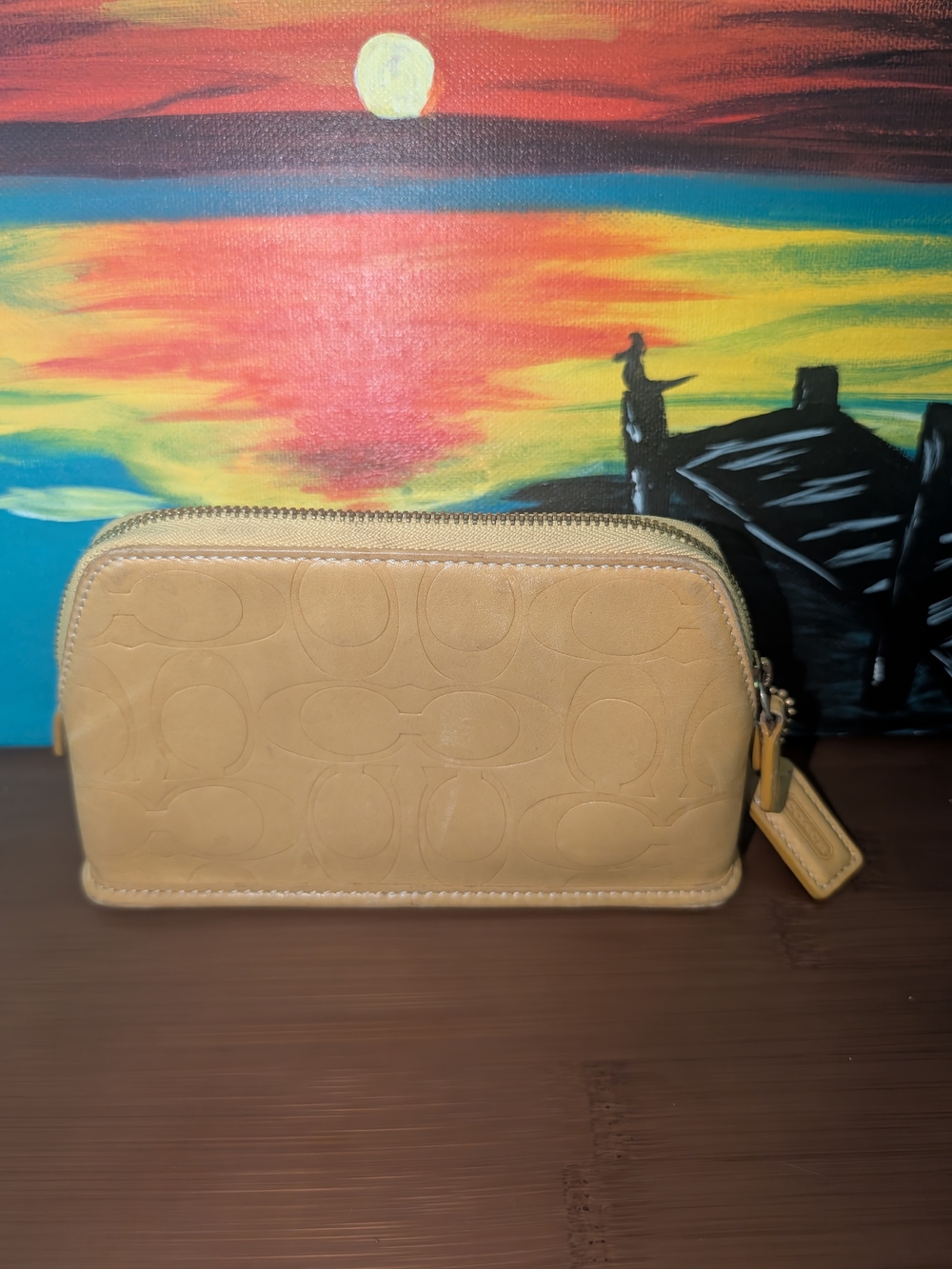 Coach Signature Embossed Leather Cosmetic Pouch - Gold